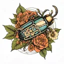 beetle, mountains, nature, casting, flowers, minimalism, lines tattoo design idea