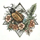 beetle, mountains, nature, casting, flowers, minimalism, lines tattoo design idea