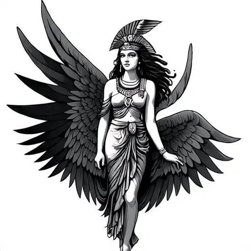black goddess Isis wings spread tattoo design idea