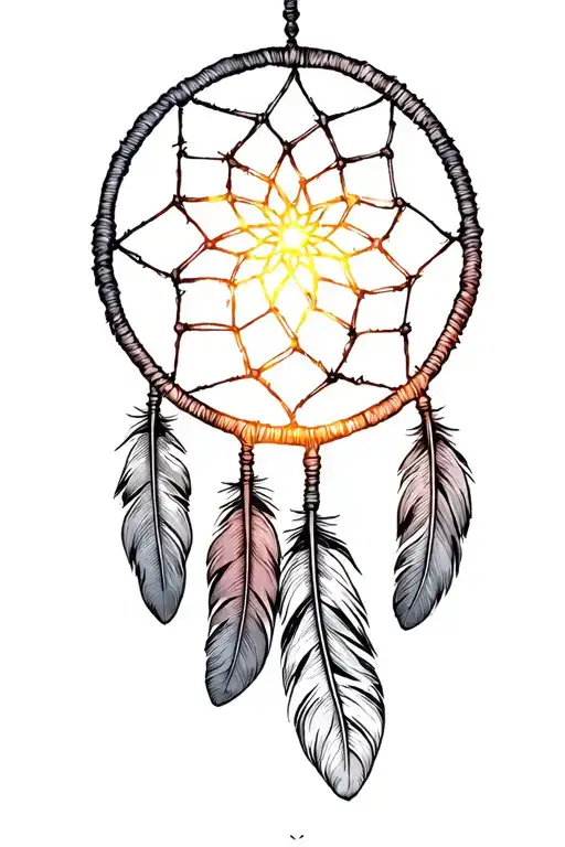 dream catcher with a glowing feather tattoo design idea