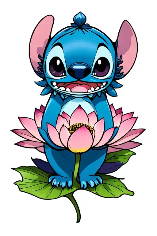 stitch and lotus flower tattoo design idea