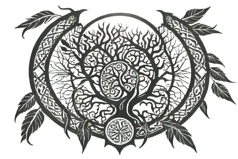 Celtic tree of life inside native American dream catcher tattoo design idea