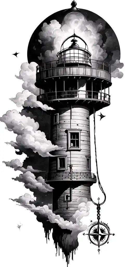 lighthouse and compass tattoo design idea