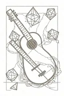 lute instrument with dungeons and dragons dice intertwined tattoo design idea