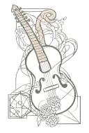 lute instrument with dungeons and dragons dice intertwined tattoo design idea