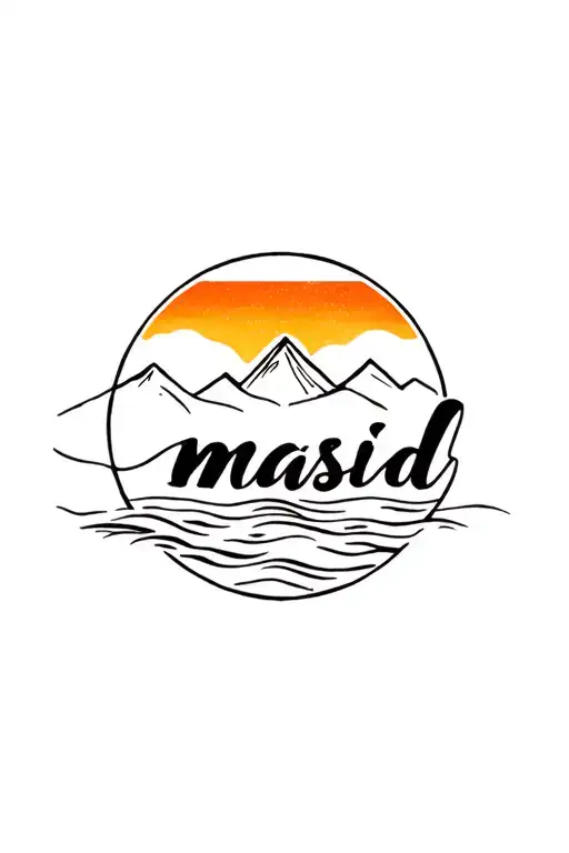 "masid" sunset , ocean waves and mountain range tattoo design idea