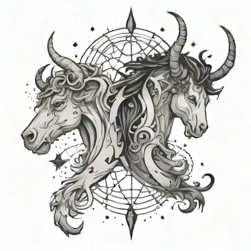 KN, gemini and Capricorn constellation merging tattoo design idea