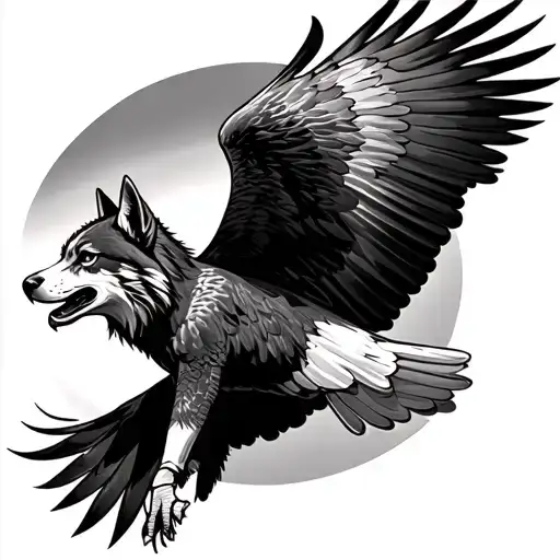 eagle flying and wolf tattoo design idea
