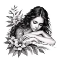 organic earthy feminine woman outline resting tattoo design idea