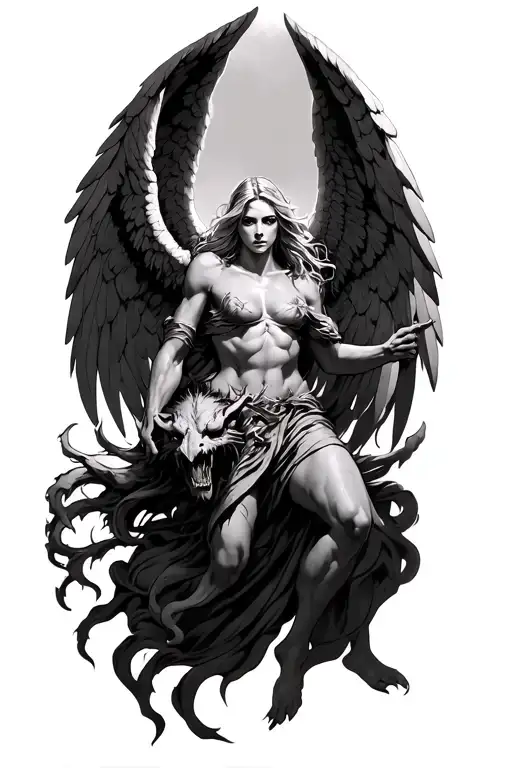 angel slaying demons tattoo design idea