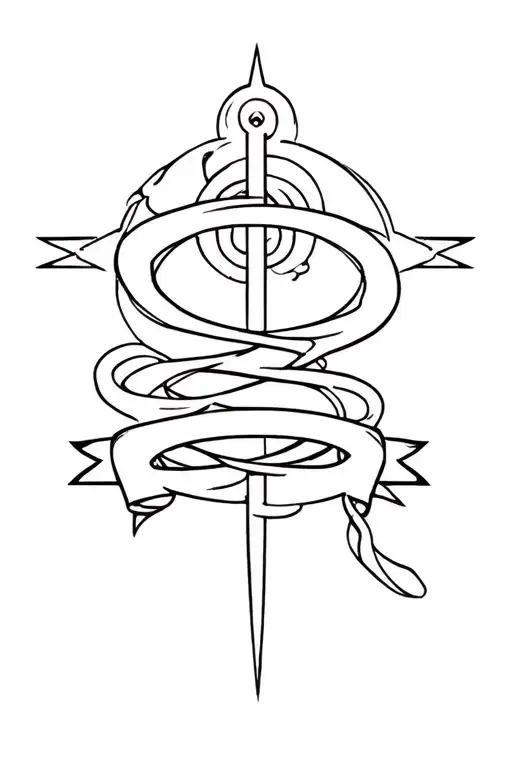 chaos magic immortal coil machine with a banner tattoo design idea