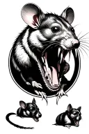 rat with 3 dog heads growling down tattoo design idea