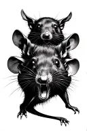 rat with 3 dog heads growling down tattoo design idea