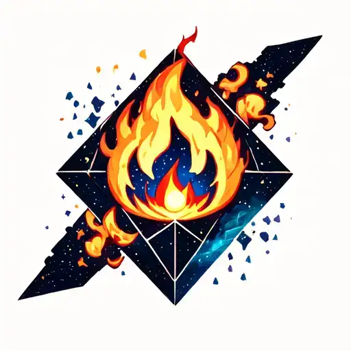 calcifer ghibli surrounded by space inside a geometric diamond tattoo design idea