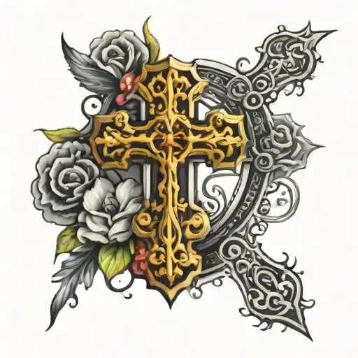 religious cross surrounded tattoo design idea