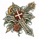 religious cross surrounded tattoo design idea