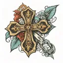 religious cross surrounded tattoo design idea