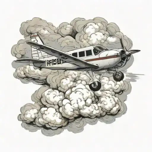 piper cessna is flying through a cloud background tattoo design idea