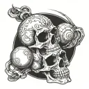 skull holding eight ball tattoo design idea
