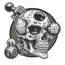 skull holding eight ball tattoo design idea