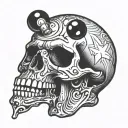 skull holding eight ball tattoo design idea