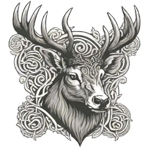 Celtic stag head front facing tattoo design idea