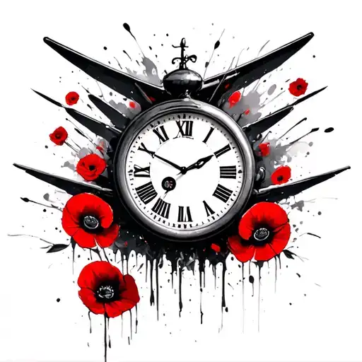 Lancaster bomber dropping poppys and a clock face tattoo design idea