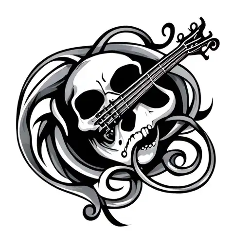 skull bass clef intertwined tattoo design idea