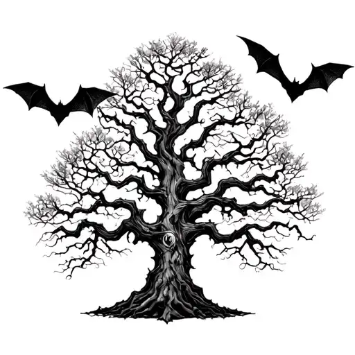 Poison Tree With Bats tattoo design idea