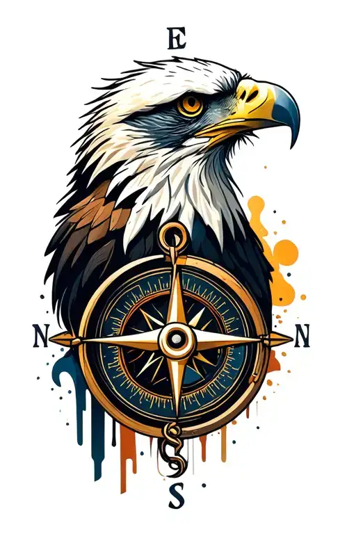 eagle with compass tattoo design idea