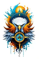 eagle with compass tattoo design idea