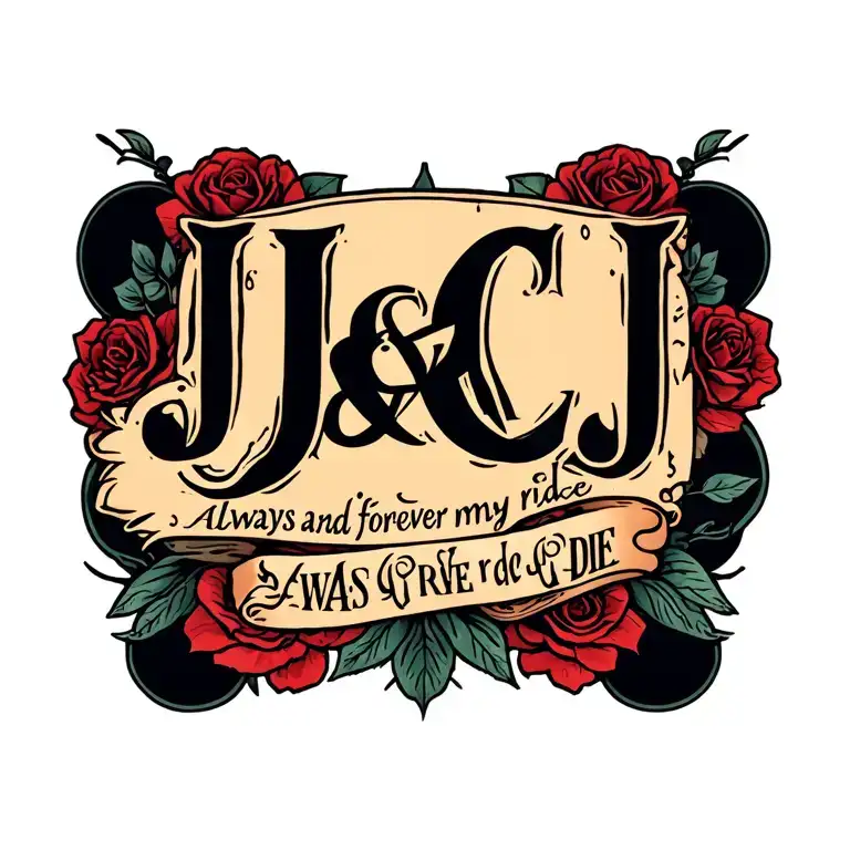 "JJ&CJ" always and forever my ride or die  tattoo design idea