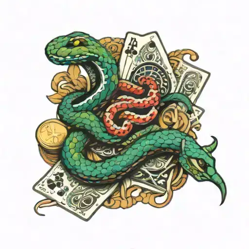 snake and money and ace card featuring tattoo design idea