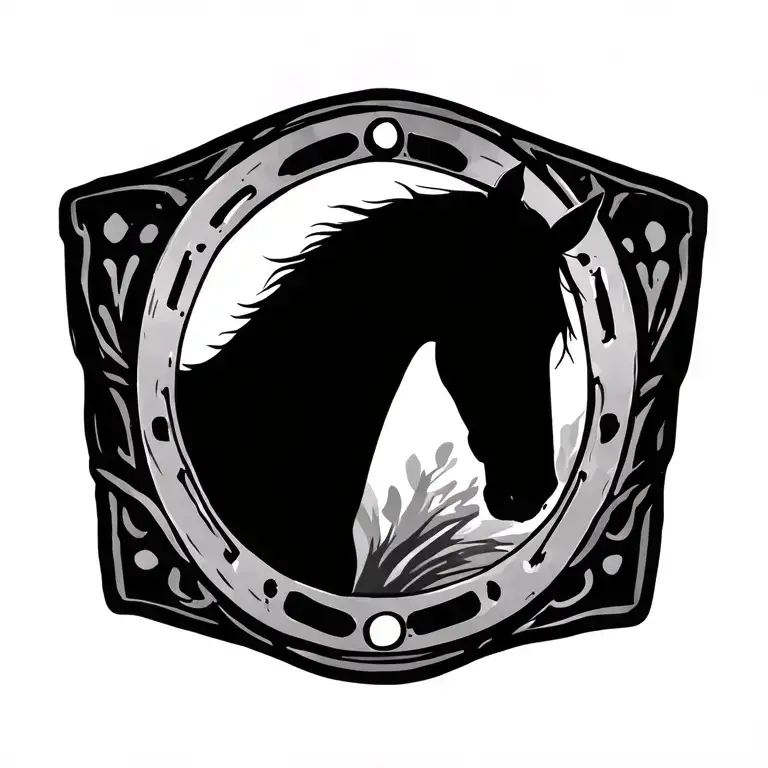 horse and horseshoe silhouette simple line drawing tattoo design idea