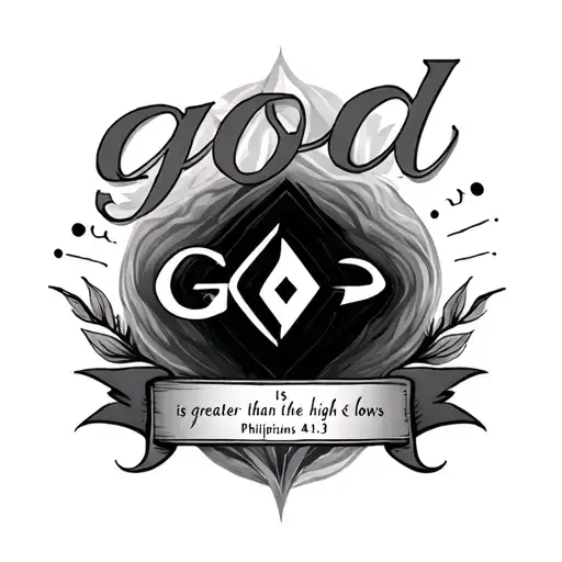 god is greater than the highs and lows with Philippians 4:13 tattoo design idea