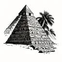 A Mayan pyramid with Egyptian hieroglyphs representing strength and resilience tattoo design idea