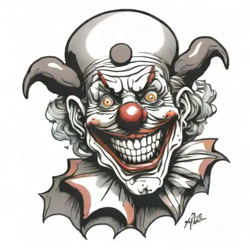 a funny clown face like laughing at people's nonsensical tattoo design idea