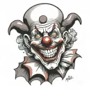 a funny clown face like laughing at people's nonsensical tattoo design idea