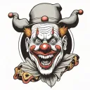 a funny clown face like laughing at people's nonsensical tattoo design idea