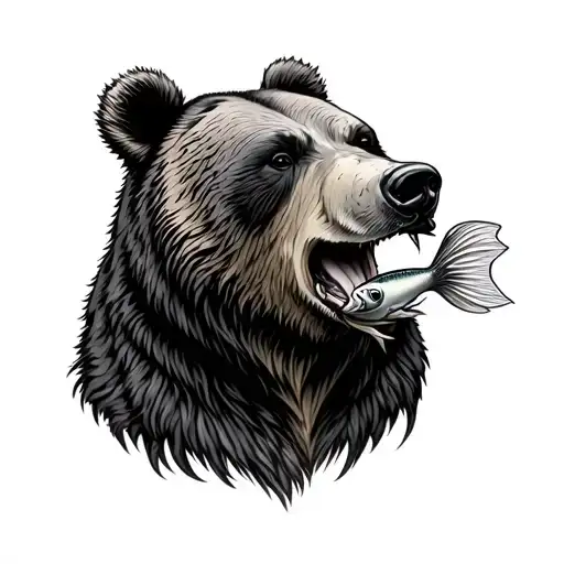 Bear with fish in the mouth tattoo design idea
