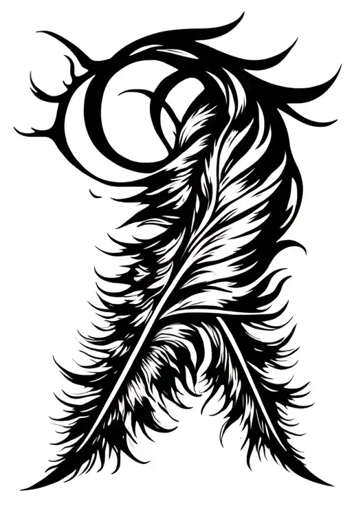  feather and tree branch interwined tattoo design idea