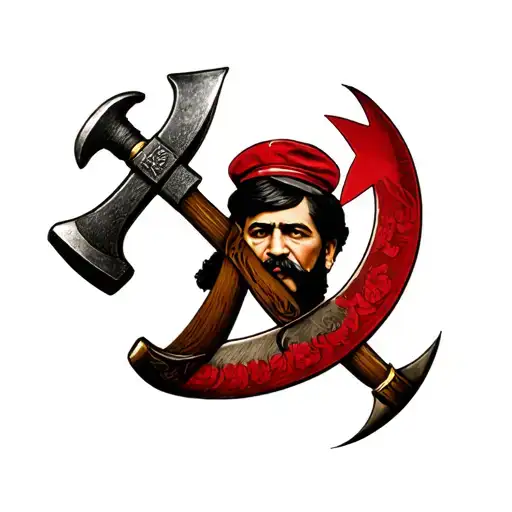 communist sickle and hammer crossed with Fidel Castro tattoo design idea