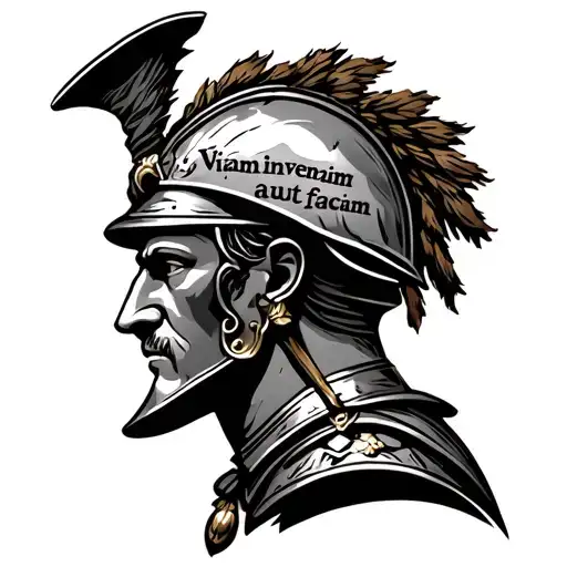 Roman soldier head with the phrase "Viam inveniam aut faciam" above tattoo design idea