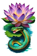 a snake sliding down from a lotus flower tattoo design idea