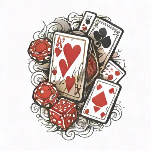 poker card and dice tattoo design idea