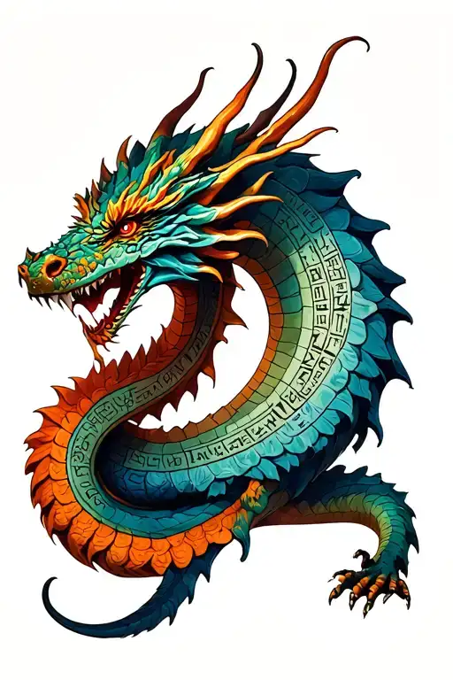 A circle dragon that bites the tail (Oroaborus) on its flesh engraved with the Nordic confinement runes tattoo design idea