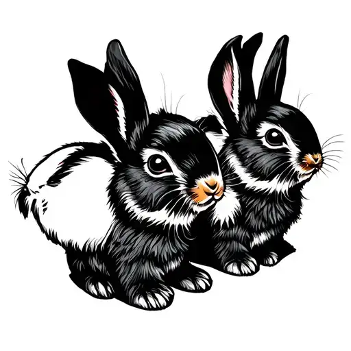 Two bunnies that are butting heads the bunnies are black and white the bunnies are also very chubby american traditional tattoo design idea