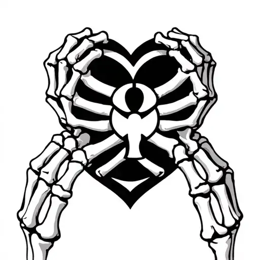 skeleton hands heart radiation symbol tattoo design idea