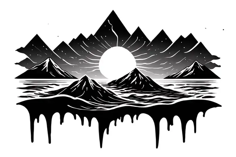 ocean mountains sunrise infinity symbol tattoo design idea