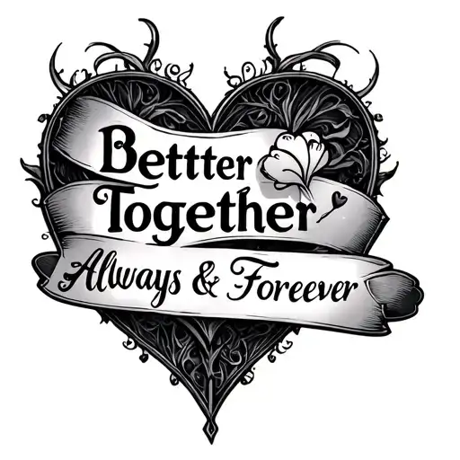 gothic style love tattoo with the words Better Together Always and Forever  tattoo design idea